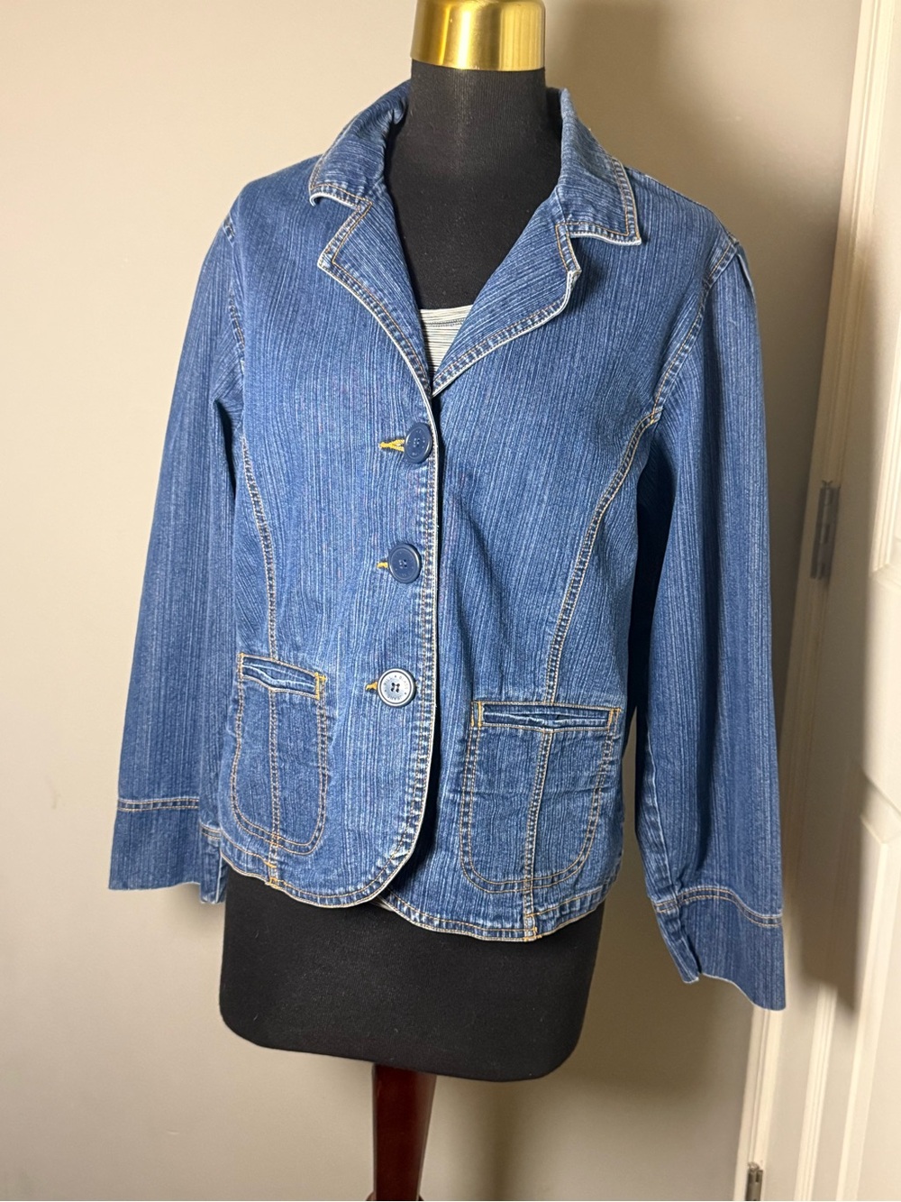 Vintage Bill Blass Jeanswear Petite Denim Blazer Jacket Petite Large Stretch